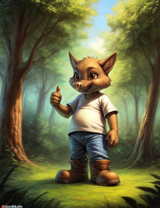 00917-1766066912-_lora_AchilleFoFriN_1_ AchilleFoFriN, boar ,  blue jeans, white shirt, boots, (thumbs up)_Male, Detailed multicolored skin, ( so.png